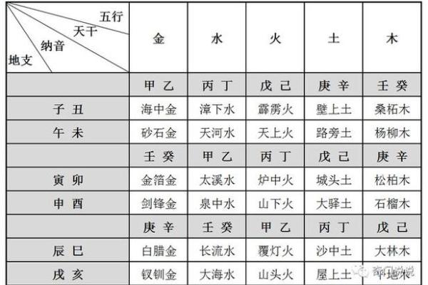 八字纳音五行命表 八字纳音与五行命理表解